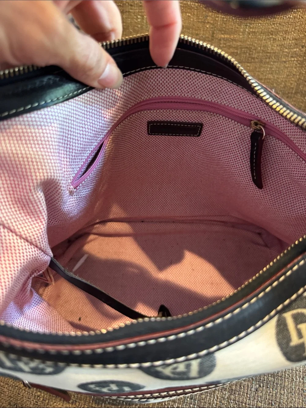 Dooney & Bourke monogram hobo style bag purse with duck charm